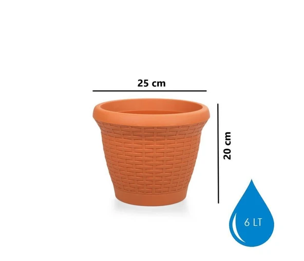 Omnipazar SO-HS02 Plastik Hasır Desenli Saksı 6 lt Kiremit 6 Adet - Resim 2