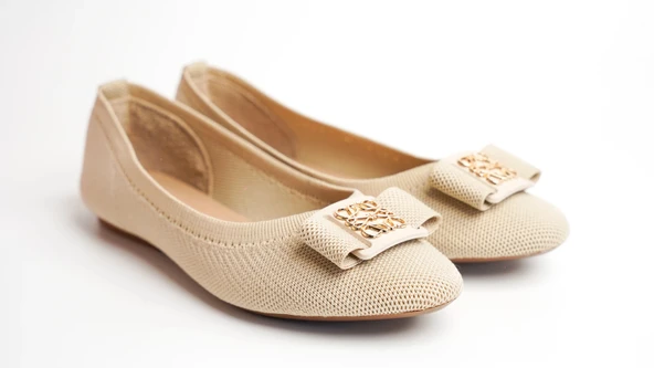 Assortie Bej Örgü Altın Detaylı Fiyonklu Kadın Babet - 2