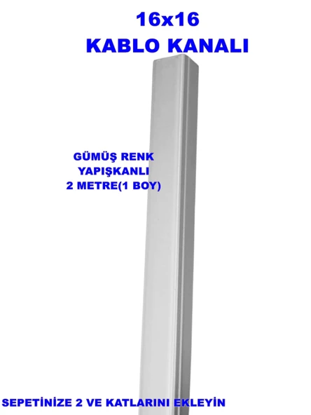 MUTLUSAN 16x16 GÜMÜŞ Yapışkanlı Kablo Kanalı Sidem A.B.S. - 2