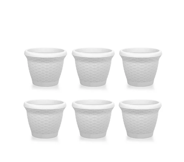Omnipazar SO-HS03 Plastik Hasır Desenli Saksı 10 lt Kirli Beyaz 6 Adet - 1