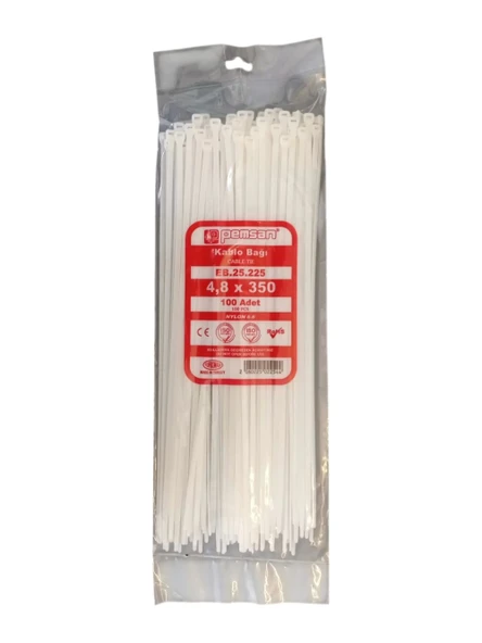 PEMSAN Klips Kablo Bağı 4.8x350 BEYAZ (100lü Paket) Kablo Cırdı - 2