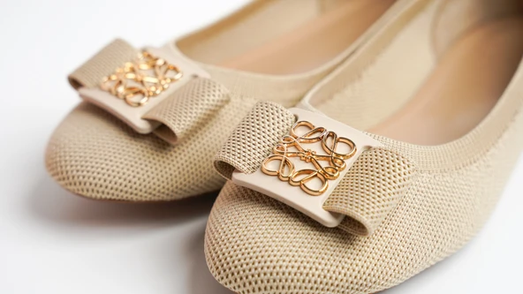 Assortie Bej Örgü Altın Detaylı Fiyonklu Kadın Babet - 3