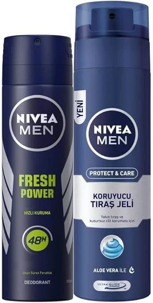 NIVEA Men Erkek Sprey Deodorant Fresh Power 150ml ve NIVEA Men Protect&Care Tıraş Jeli 200ml, Kuru Ciltler İçin, Pürüzsüz Tıraş ürün görseli