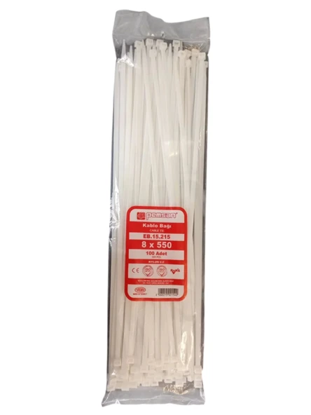 PEMSAN Klips Kablo Bağı 8x550 BEYAZ (100lü Paket) Kablo Cırdı