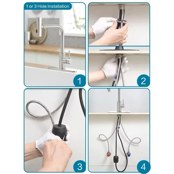 ÇOK MODLU INOX MUTFAK EVYE BATARYASI MAT GRİ MUSLUK SPİRALLİ ÇEK BIRAK BAŞLIK YAĞMURLAMA - 7