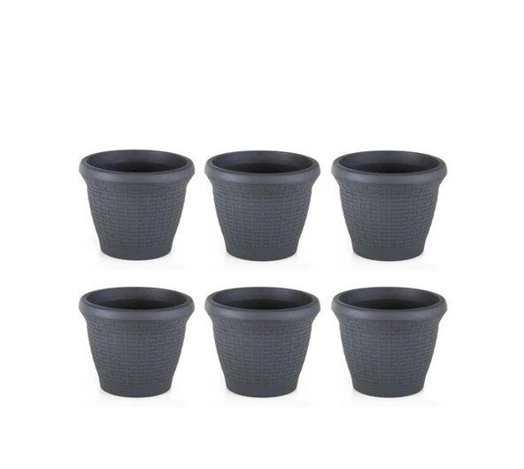 Omnipazar SO-HS02 Plastik Hasır Desenli Saksı 6 lt Antrasit 6 Adet - 1