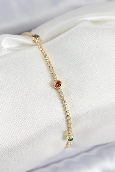 Pirinç Zirkon Taşlı Asorti Model Gold Renk Kadın Bilekilk ürün görseli 1