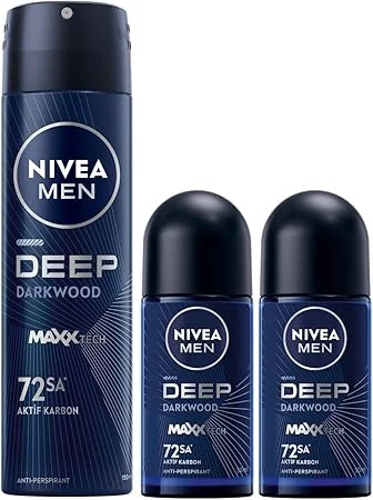 NIVEA Men Erkek Sprey Deodorant Deep Dimension 150 ml + NIVEA Men Erkek Roll On Deodorant Deep Dimension 50 mlX2 ürün görseli