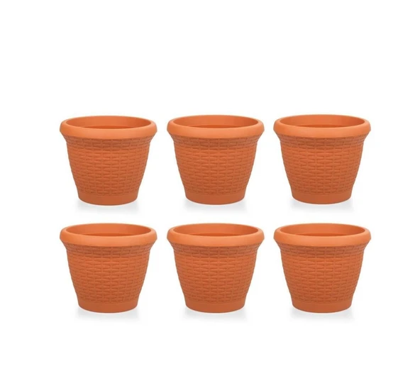 Omnipazar SO-HS03 Plastik Hasır Desenli Saksı 10 lt Kiremit 6 Adet - 1