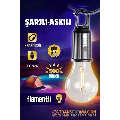 Askılı Portatif Şarjlı Askılı Ampül - Kamp Lambası - Acil Durum Lambası - 2