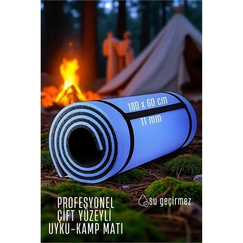 Uyku Matı - Kamp Matı - Piknik Çadır Matı 11 mm Çift Taraflı Mavi - 2
