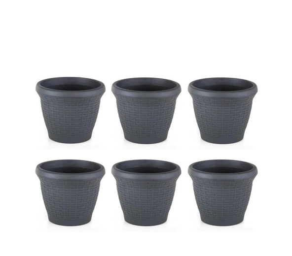 Omnipazar SO-HS04 Plastik Hasır Desenli Saksı 15 lt Antrasit 6 Adet ürün görseli