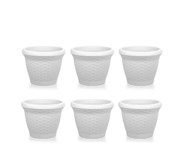 Omnipazar SO-HS04 Plastik Hasır Desenli Saksı 15 lt Kirli Beyaz 6 Adet - 1