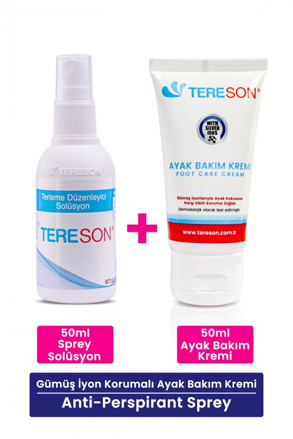 Tereson Tereson Terleme Önleyici Sprey 50 ml + Koku Karşıtı Ayak Bakım Kremi Gümüş Iyonlu 50 ml
