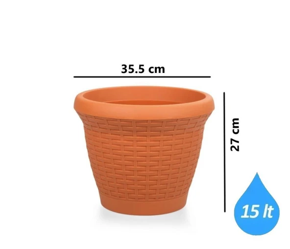 Omnipazar SO-HS04 Plastik Hasır Desenli Saksı 15 lt Kiremit 6 Adet - 2