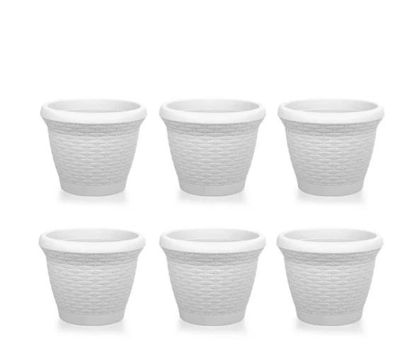 Omnipazar SO-HS05 Plastik Hasır Desenli Saksı 25 lt Kirli Beyaz 6 Adet ürün görseli