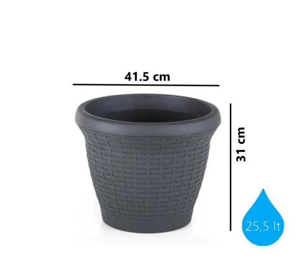 Omnipazar SO-HS05 Plastik Hasır Desenli Saksı 25 lt Antrasit 6 Adet - Resim 2