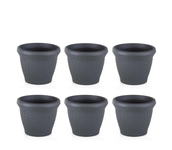 Omnipazar SO-HS05 Plastik Hasır Desenli Saksı 25 lt Antrasit 6 Adet ürün görseli