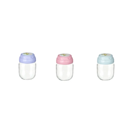 3lü Set Vintage Dekoratif Desenli Cam Kavanoz 425ml - 14,3 oz - 5