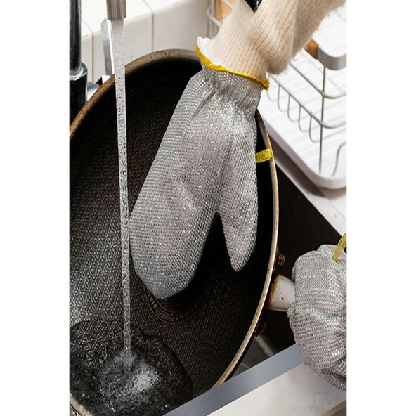 2li Telli Bulaşık Eldiveni Su Geçirmez Kir Sökücü Tava Tencere Ovma Mutfak Banyo Temizlik Eldiveni - Resim 2
