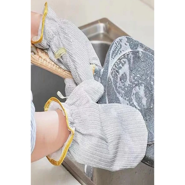 2li Telli Bulaşık Eldiveni Su Geçirmez Kir Sökücü Tava Tencere Ovma Mutfak Banyo Temizlik Eldiveni - Resim 10