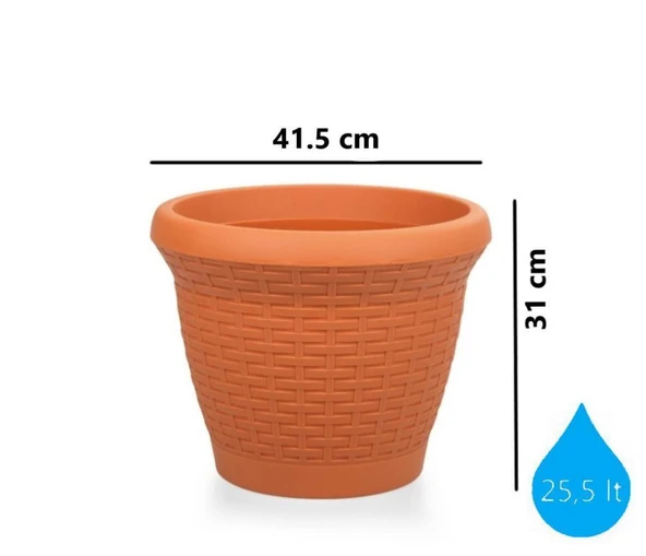 Omnipazar SO-HS05 Plastik Hasır Desenli Saksı 25 lt Kiremit 6 Adet - Resim 2