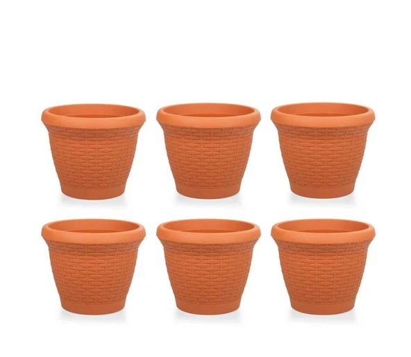 Omnipazar SO-HS05 Plastik Hasır Desenli Saksı 25 lt Kiremit 6 Adet ürün görseli