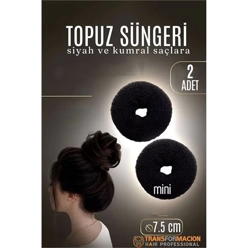 CEYLAN ADAM  SİYAH Mini Saç Topuz Süngeri  2 ADET 7.5 CM Çap 3 cm Kalınlık