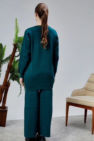 Kadın Triko Takım Taşlı Standart Beden Petrol Yeşili - Resim 4