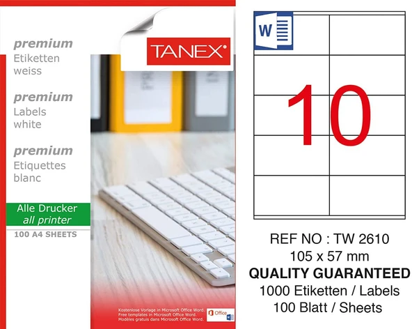 Tanex Tw-2610 Lazer Etiket A4 100 Lü