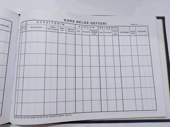 Kurs Belge Kayıt Defteri Ciltl Kapak - 2