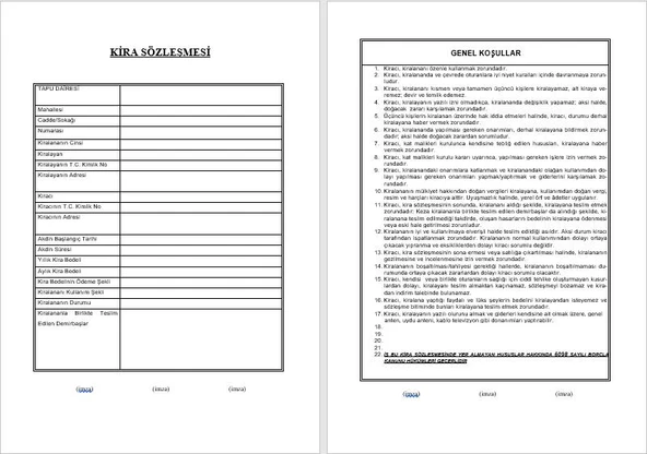 Altınyıldız A3 Resmi Kira Sözleşmesi 100 Lü ürün görseli