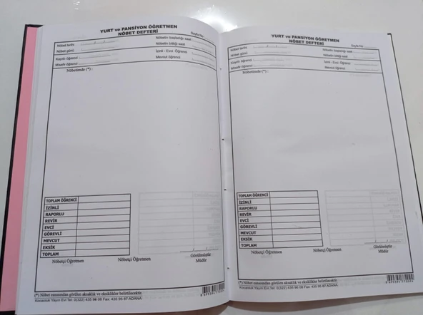 Kocaoluk Yurt Ve Pansiyon Öğretmen Nöbet Defteri Cilt Kapak - 2