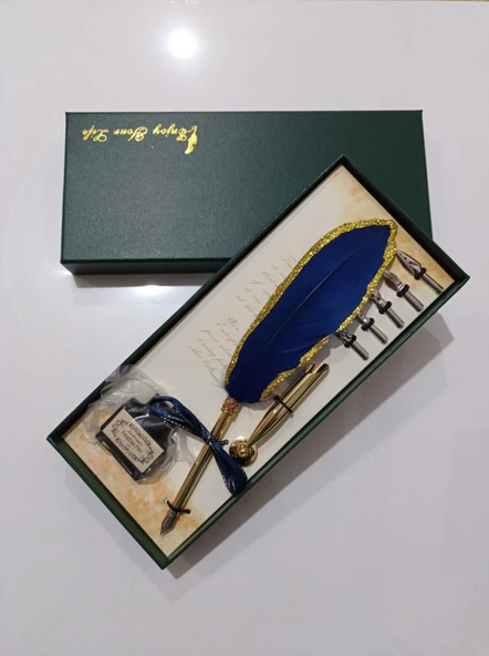 Lacivert Tüylü Dolma Kalem Seti