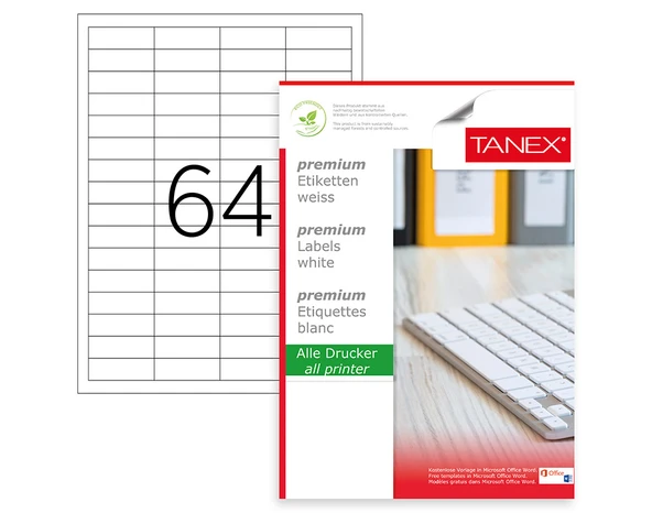 Tanex A4 Lazer Etiket, ölçü 48.5×16.9 Mm Tw 2564