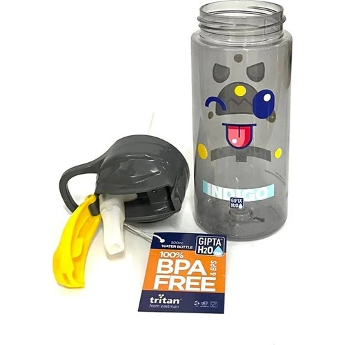 Gri Indıgo Tritan Desenli Pipetli Matara 500 Ml Gıpta Sarı - 3