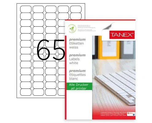 Tanex Tw-2065 A4 Lazer Etiket, Standart Ölçü 38.1×21.2 Mm