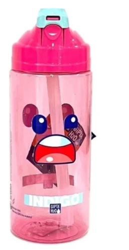 Gri Indıgo Tritan Desenli Pipetli Matara 500 Ml Gıpta Pembe