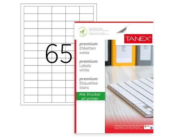 Tanex Tw-2165 A4 Lazer Etiket, Standart ölçü 38.1×21.2 Mm