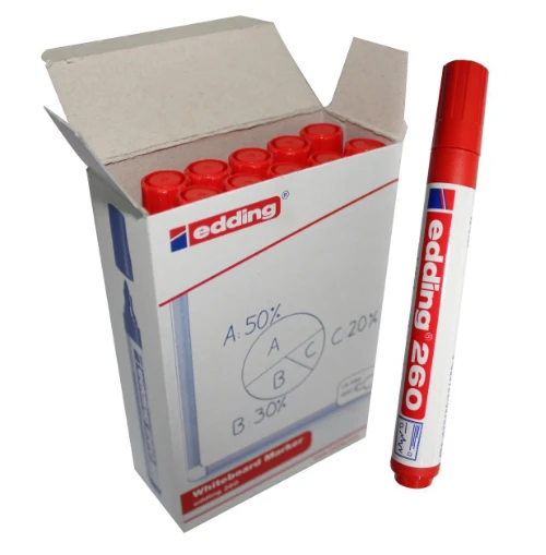 Edding 260 Kırmızı Renk /10'lu Paket Beyaz Tahta Kalemi / 1.5 -3mm