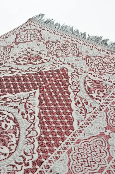 Kutulu Kadife Kuranı Kerim İnci Tesbihli Simli Goblen Seccadeli  Pembe Renk - 6