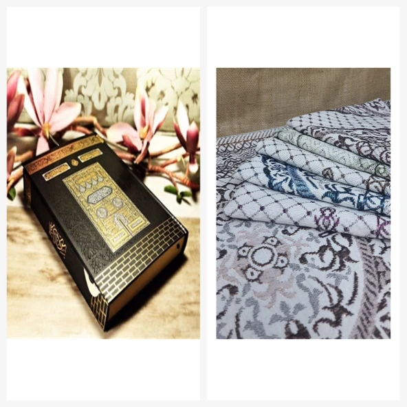 Cami Boy Kuranı Kerim Ciltli  Kabe Desenli & Simli   Seccade