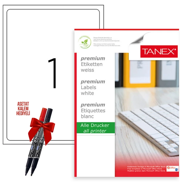 Tanex Tw-2001 199x289 mm Laser Etiket 100 Tabaka 2'li Asetat Kalem Hediyeli