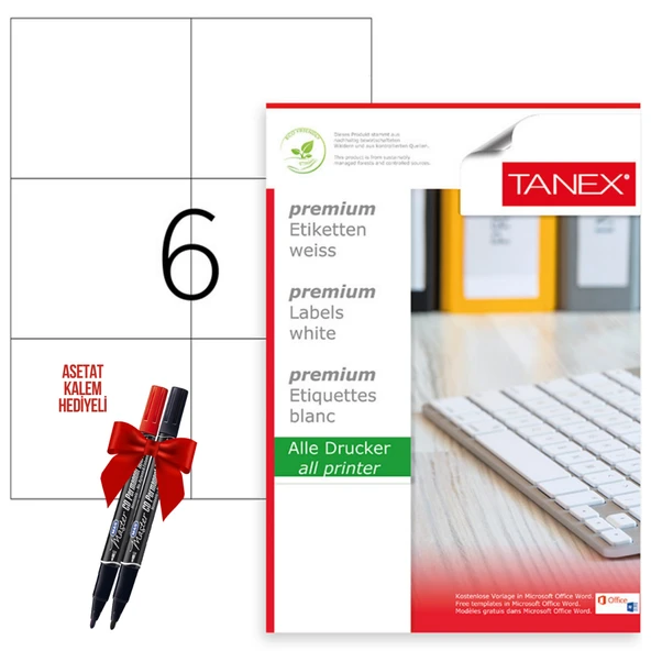 Tanex Tw-2303 105x99 mm Laser Etiket 100 Tabaka 2'li Asetat Kalem Hediyeli ürün görseli