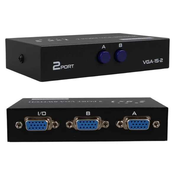 Powermaster PM-4263 2 Port Giriş 1 Çıkış Manuel VGA Splitter Toplayıcı Switch (2 PC 1 Ekran)