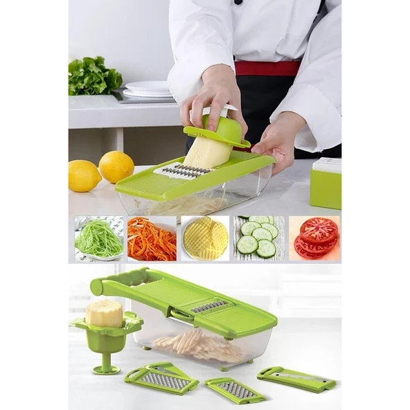 5 Başlıklı Hazneli Kaymaz Rende Jülyen Kesici Patates  Havuç Rendesi ürün görseli