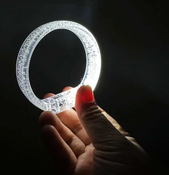 Beyaz-Gümüş Led Işıklı Baskı Yapılabilen Pilli Bileklik Bilezik 1,5 cm Genişlik - 1
