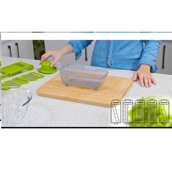 5 Başlıklı Hazneli Kaymaz Rende Jülyen Kesici Patates  Havuç Rendesi - Resim 9