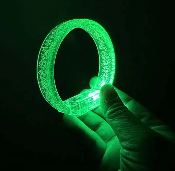 Yeşil Led Işıklı Baskı Yapılabilen Pilli Bileklik Bilezik 1,5 cm Genişlik - 1