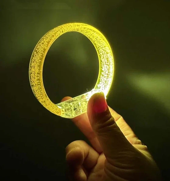 Sarı Led Işıklı Baskı Yapılabilen Pilli Bileklik Bilezik 1,5 cm Genişlik - 1